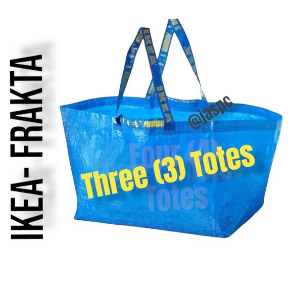 IKEA Frakta Three (3) Oversized Blue Reusable Shopping Laundry Tote Bag New - Picture 1 of 8